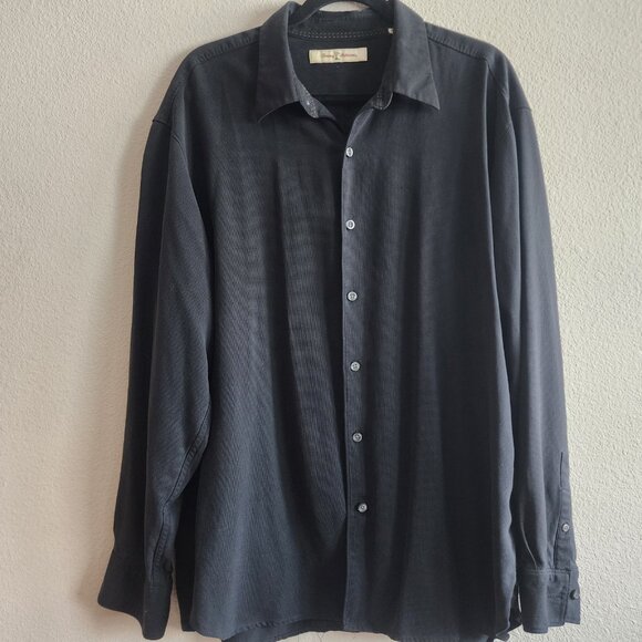 Tommy Bahama Mens 100% Silk Button Up Shirt Long Sleeve Collared Black Size M - Picture 1 of 8